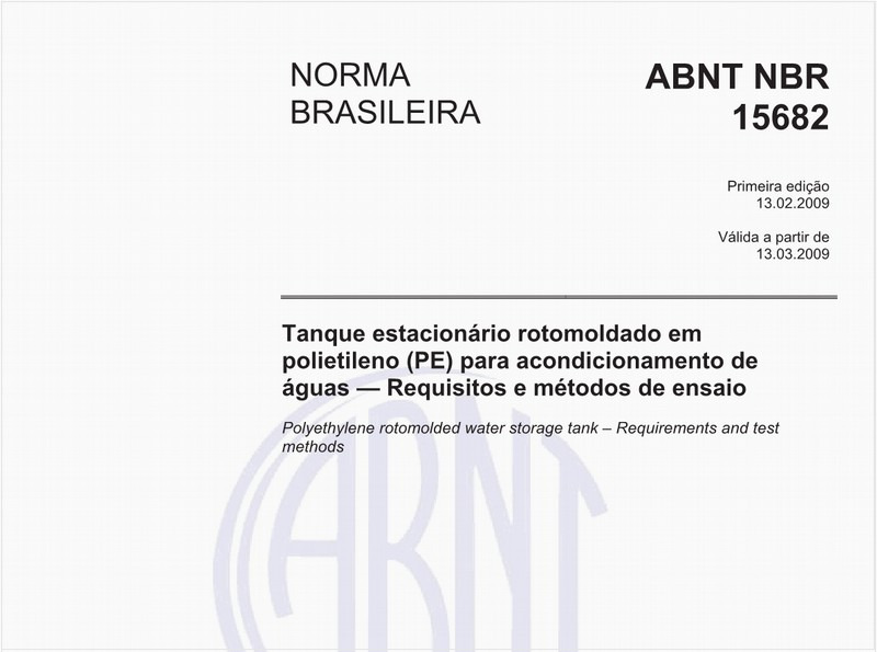 Tanque estacionário rotomoldado em polietileno (PE) para acondicionamento de águas - Requisitos e métodos de ensaio