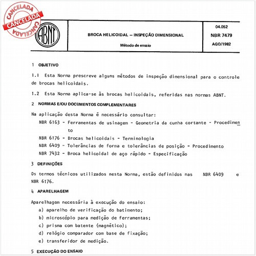 Broca helicoidal - Inspeção dimensional
