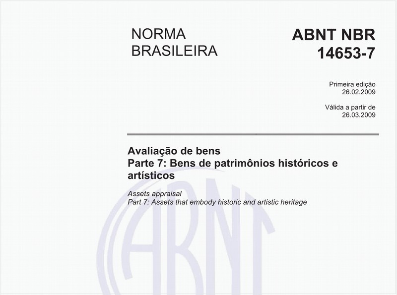 Avaliação de bens - Parte 7: Bens de patrimônios históricos e artísticos