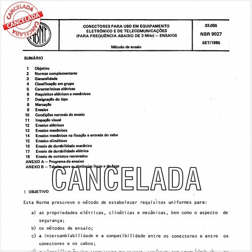 Conectores para uso em equipamento eletrônico e de telecomunicações (para freqüências abaixo de 3 MHz) - Ensaios