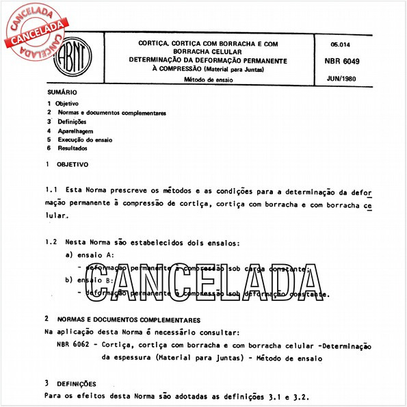 Cortiça, cortiça com borracha e com borracha celular - Determinação da deformação permanente à compressão - Material para juntas