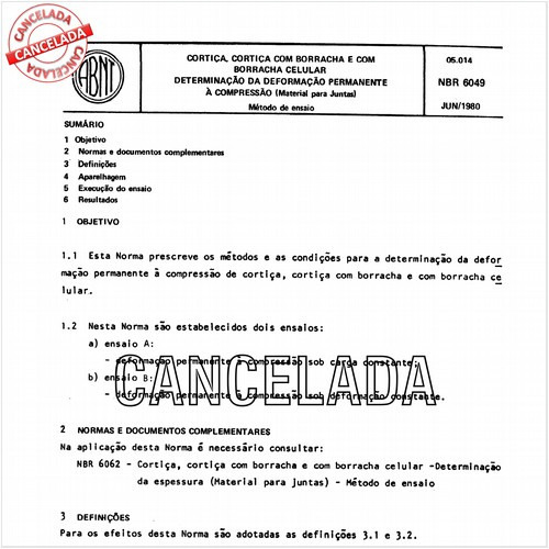 Cortiça, cortiça com borracha e com borracha celular - Determinação da deformação permanente à compressão - Material para juntas