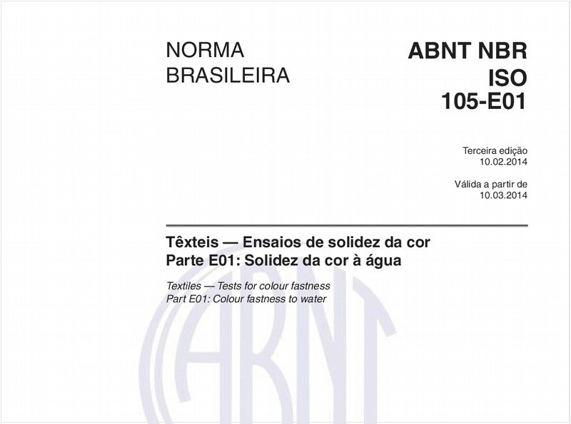 Têxteis — Ensaios de solidez da cor - Parte E01: Solidez da cor à água