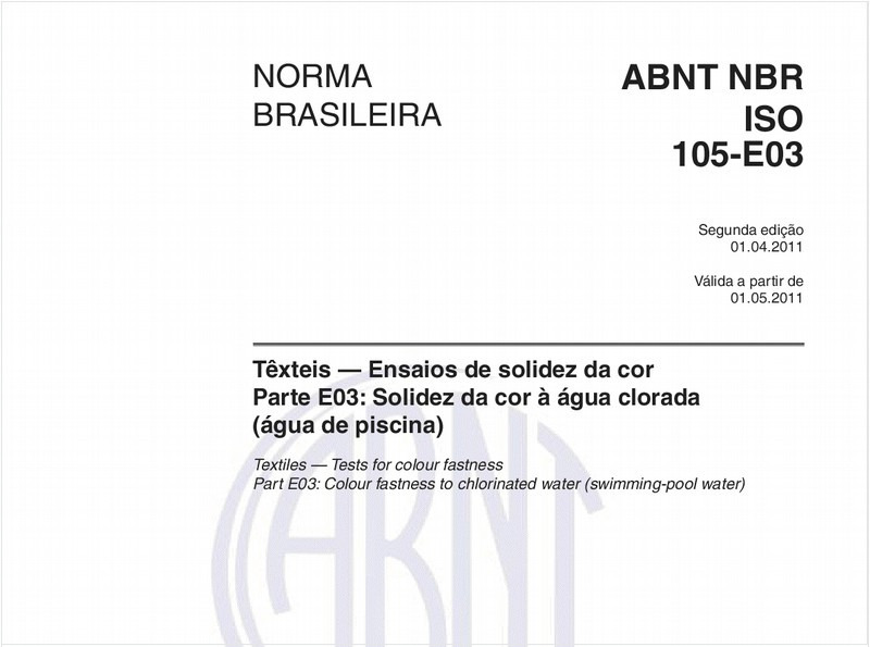 Têxteis - Ensaios de solidez da cor - Parte E03: Solidez da cor à água colorada (água de piscina)