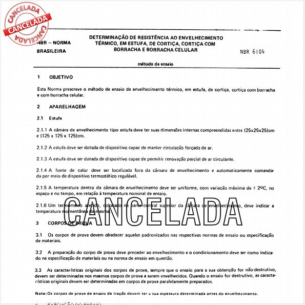 Cortiça, cortiça com borracha e borracha celular - Determinação de resistência ao envelhecimento térmico em estufa
