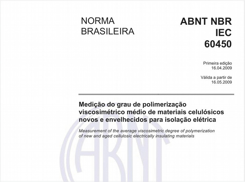 Medição do grau de polimerização viscosimétrico médio de materiais celulósicos novos e envelhecidos para isolação elétrica