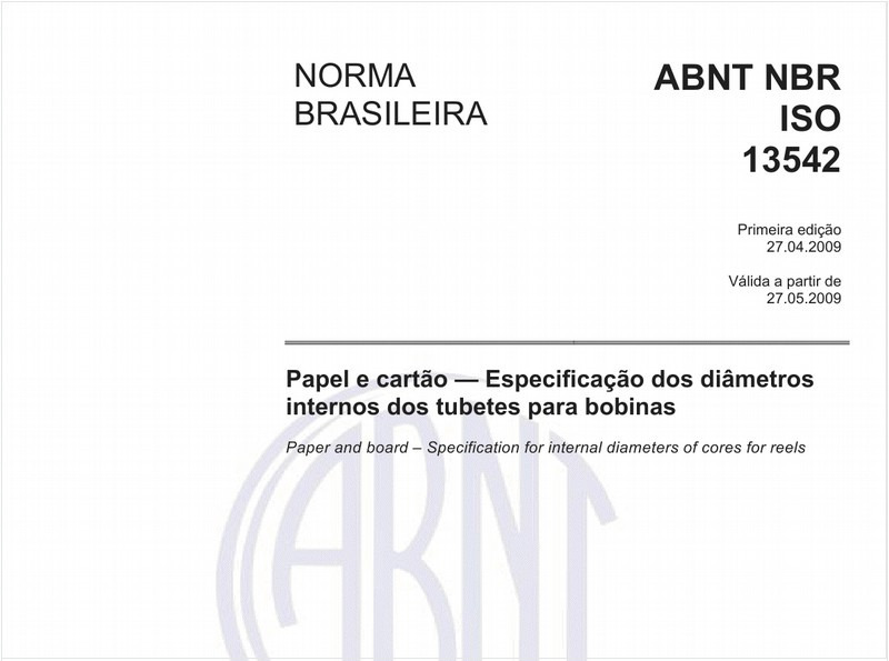 Papel e cartão - Especificação dos diâmetros internos dos tubetes para bobinas - 