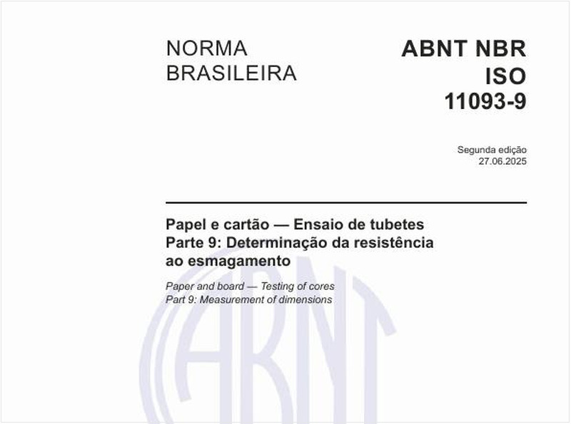 Papel e cartão — Ensaio de tubetes - Parte 9: Determinação da resistência ao esmagamento