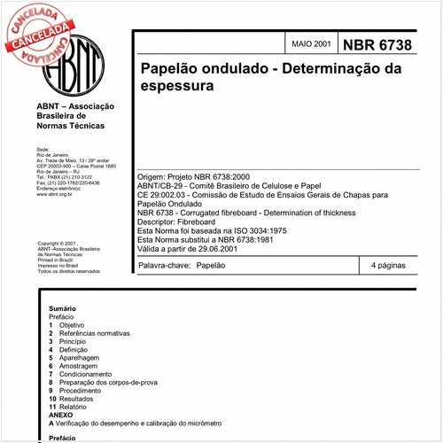 Papelão ondulado - Determinação da espessura