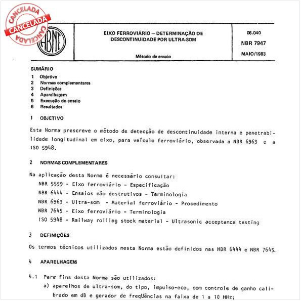 Eixo ferroviário - Determinação de descontinuidade por ultra-som