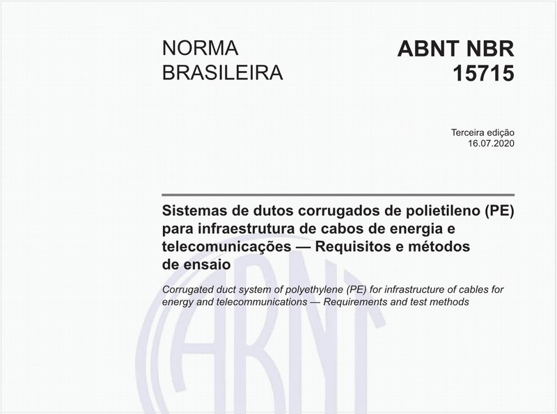 Sistemas de dutos corrugados de polietileno (PE) para infraestrutura de cabos de energia e telecomunicações — Requisitos e métodos de ensaio