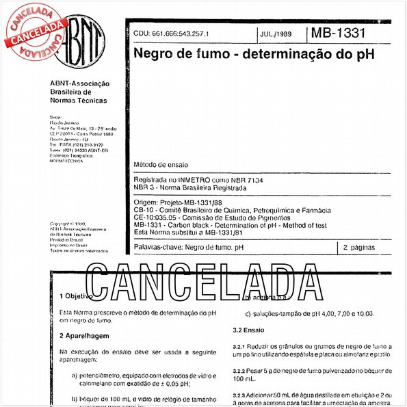 Negro de fumo - Determinação do pH