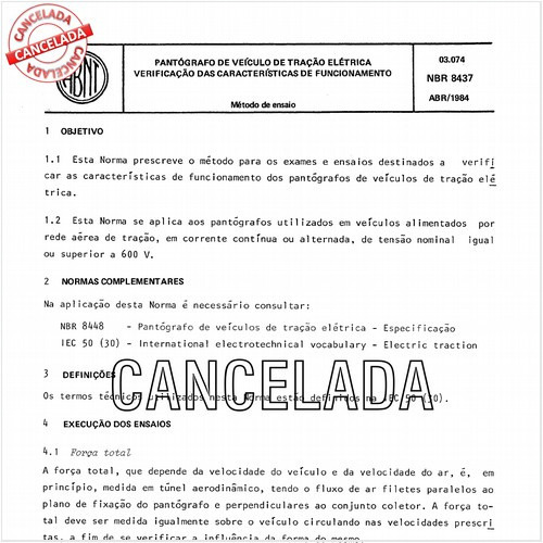 Pantógrafo de veículos de tração elétrica - Verificação das características de funcionamento