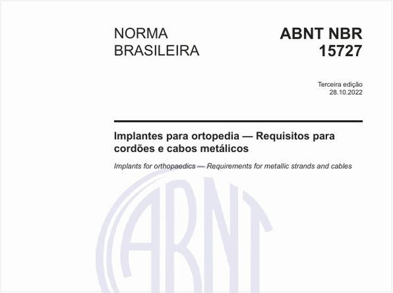 Implantes para ortopedia - Requisitos para cordões e cabos metálicos