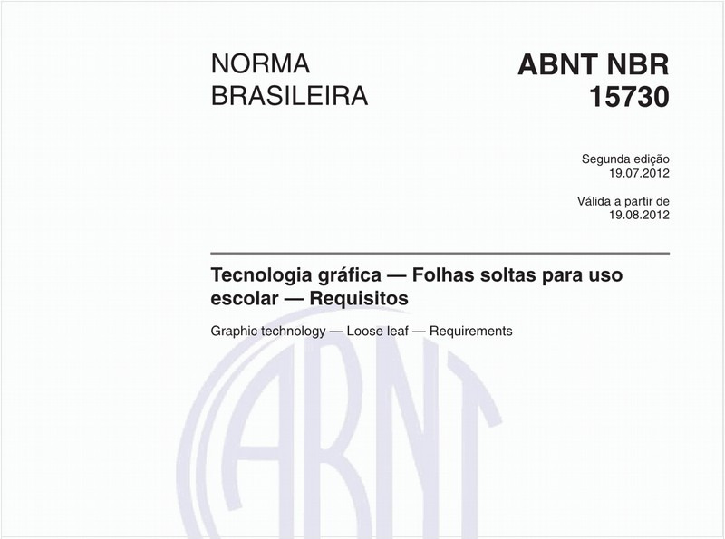 Tecnologia gráfica — Folhas soltas para uso escolar — Requisitos