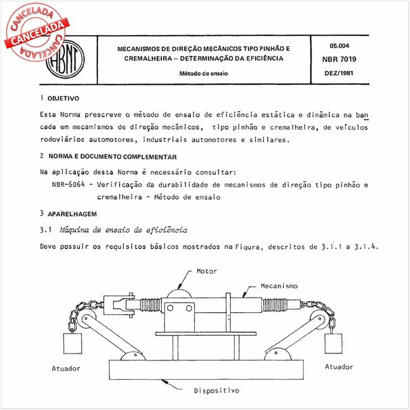 Mecanismos de direção mecânicos tipo pinhão e cremalheira - Determinação da eficiência