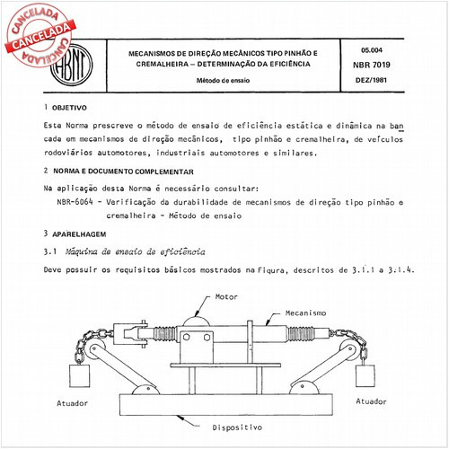 Mecanismos de direção mecânicos tipo pinhão e cremalheira - Determinação da eficiência
