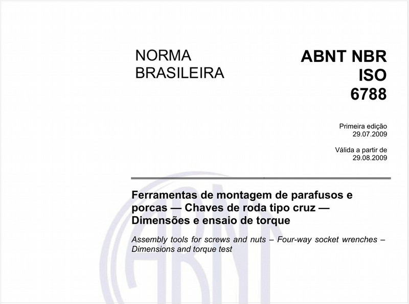 Ferramentas de montagem de parafusos e porcas - Chaves de roda tipo cruz - Dimensões e ensaio de torque