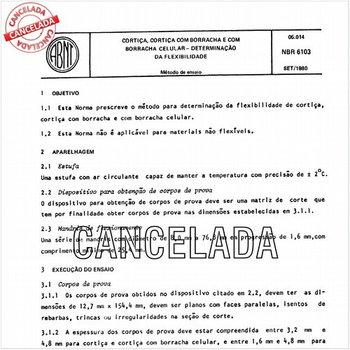 Cortiça, cortiça com borracha e com borracha celular - Determinação da flexibilidade