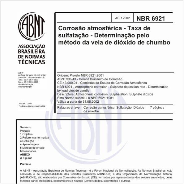 Corrosão atmosférica - Taxa de sulfatação - Determinação pelo método da vela de dióxido de chumbo