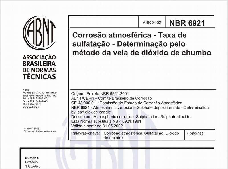 Corrosão atmosférica - Taxa de sulfatação - Determinação pelo método da vela de dióxido de chumbo