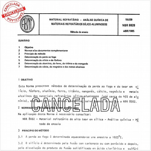 Material refratário - Análise química de materiais refratários sílico-aluminosos