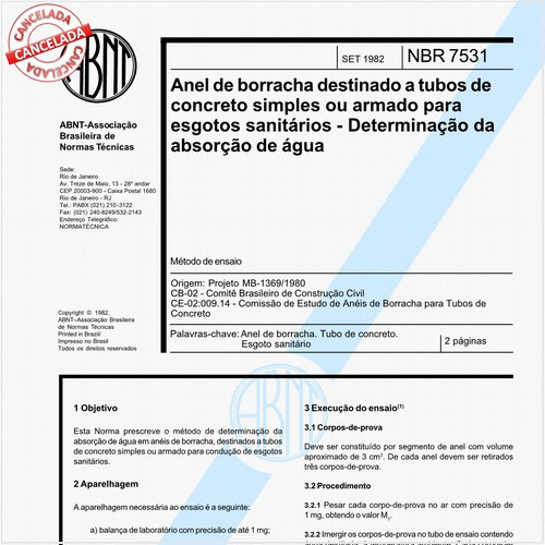 Anel de borracha destinado a tubos de concreto simples ou armado para esgotos sanitários - determinação da absorção de água