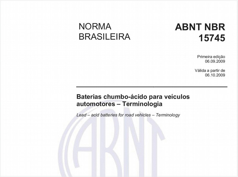 Baterias chumbo-ácido para veículos automotores - Terminologia