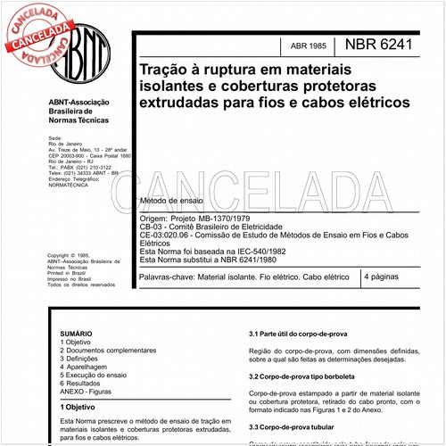 Tração à ruptura em materiais isolantes e coberturas protetoras extrudadas para fios e cabos elétricos