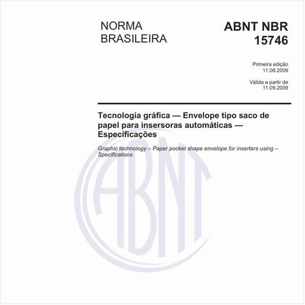 Tecnologia gráfica - Envelope tipo saco de papel para insersoras automáticas - Especificações