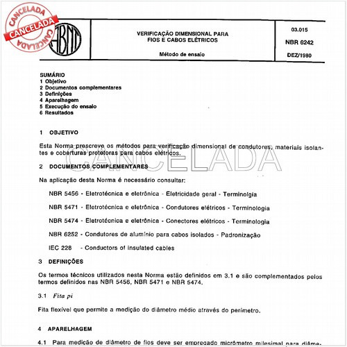 Verificação dimensional para fios e cabos elétricos