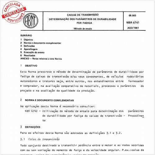 Caixas de transmissão - Determinação dos parâmetros de durabilidade por fadiga