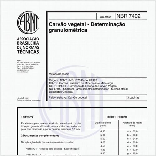 Carvão vegetal - Determinação granulométrica