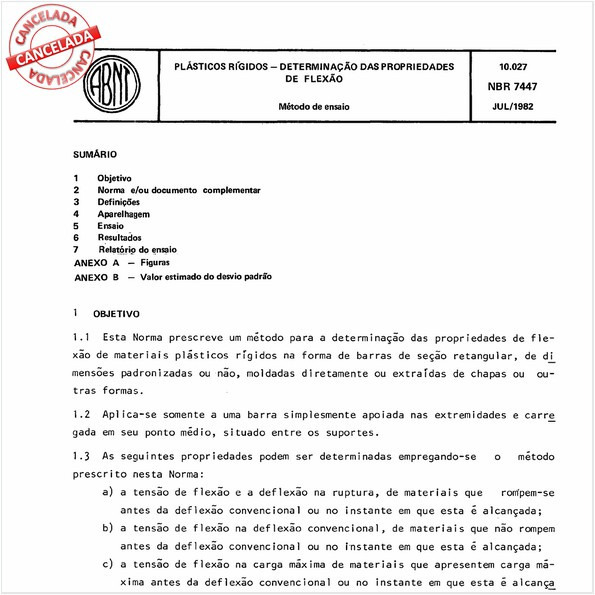 Plásticos rígidos - Determinação das propriedades de flexão