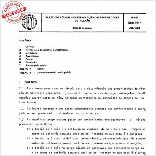 Plásticos rígidos - Determinação das propriedades de flexão
