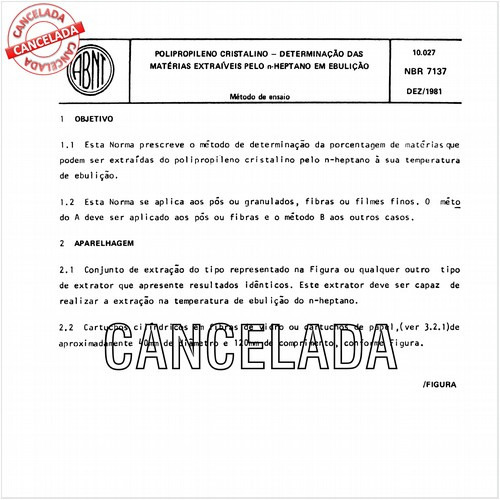 Polipropileno cristalino - Determinação das matérias extraíveis pelo n-Heptano em ebulição