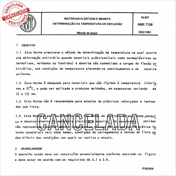 Materiais plásticos e ebonite - Determinação da temperatura de deflexão