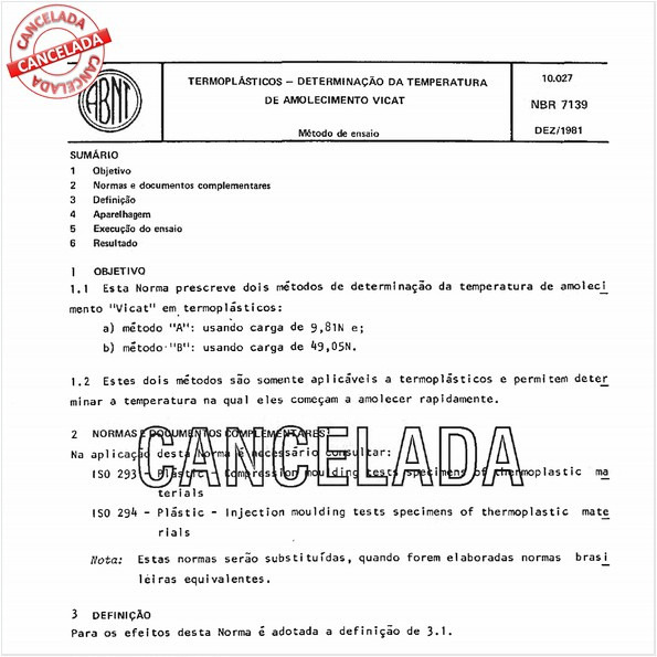 Termoplásticos - Determinação de temperatura de amolecimento Vicat