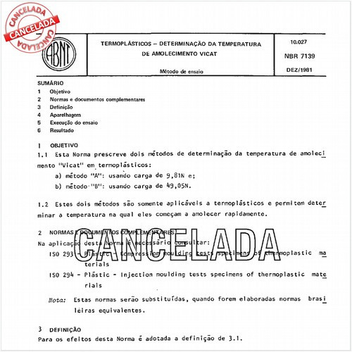 Termoplásticos - Determinação de temperatura de amolecimento Vicat