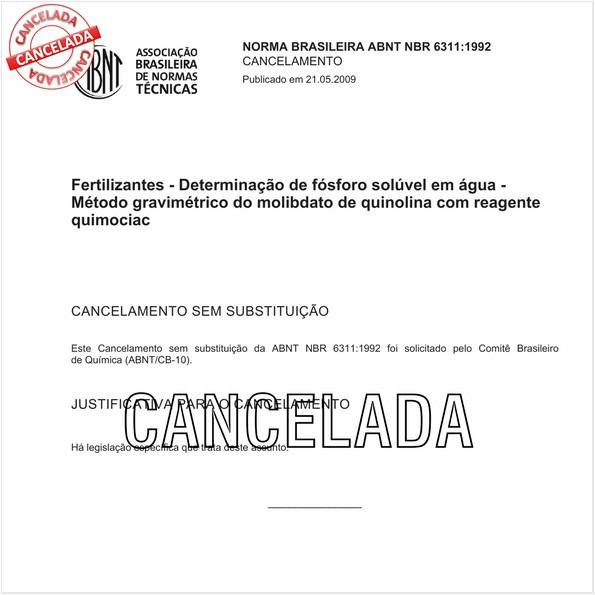 Fertilizantes - Determinação de fósforo solúvel em água - Método gravimétrico do molibdato de quinolina com reagente quimociac