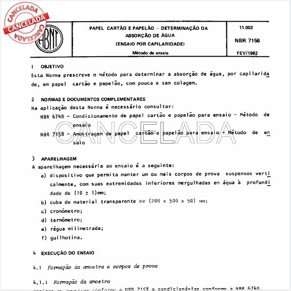 Papel, cartão e papelão - Determinação da absorção de água - Ensaio por capilaridade