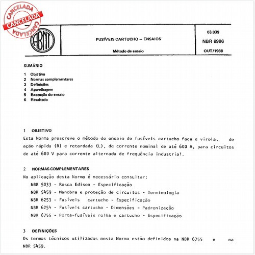 Fusíveis-cartucho - Ensaios