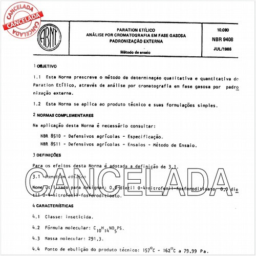 Paration etílico - Análise por cromatografia em fase gasosa - Padronização externa