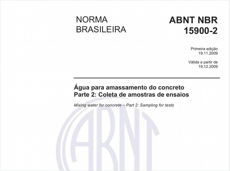 Água para amassamento do concreto - Parte 2: Coleta de amostras de ensaios