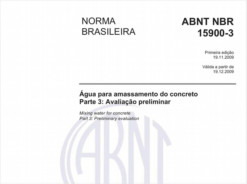 Água para amassamento do concreto - Parte 3: Avaliação preliminar