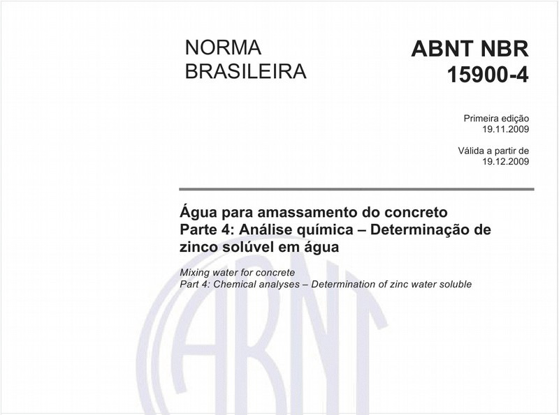 Água para amassamento do concreto - Parte 4: Análise química - Determinação de zinco solúvel em água