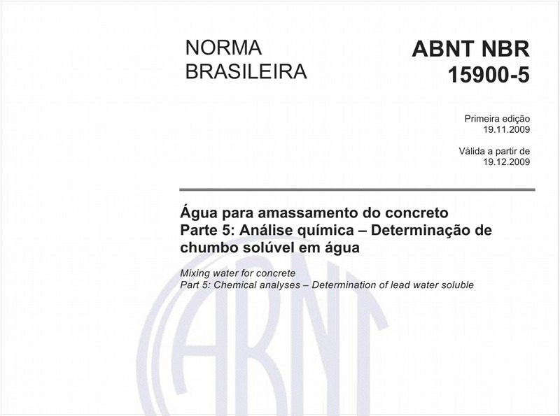 Água para amassamento do concreto Parte 5: Análise química - Determinação de chumbo solúvel em água