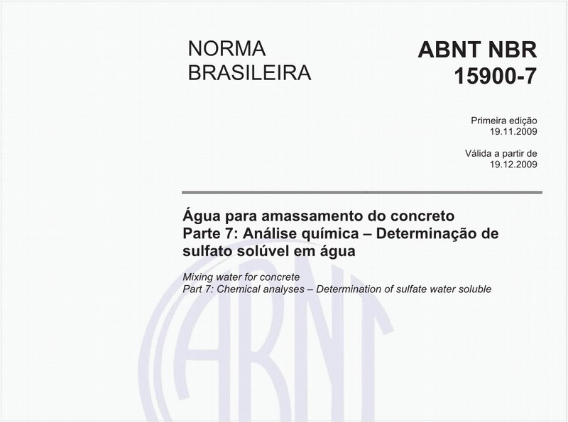 Água para amassamento do concreto - Parte 7: Análise química - Determinação de sulfato solúvel em água