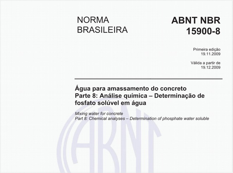 Água para amassamento do concreto - Parte 8: Análise química - Determinação de fosfato solúvel em água