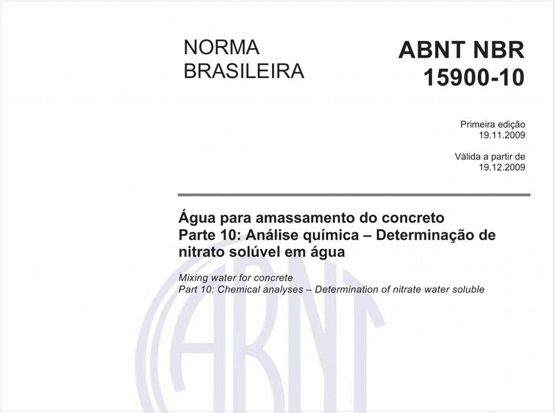 Água para amassamento do concreto - Parte 10: Análise química - Determinação de nitrato solúvel em água